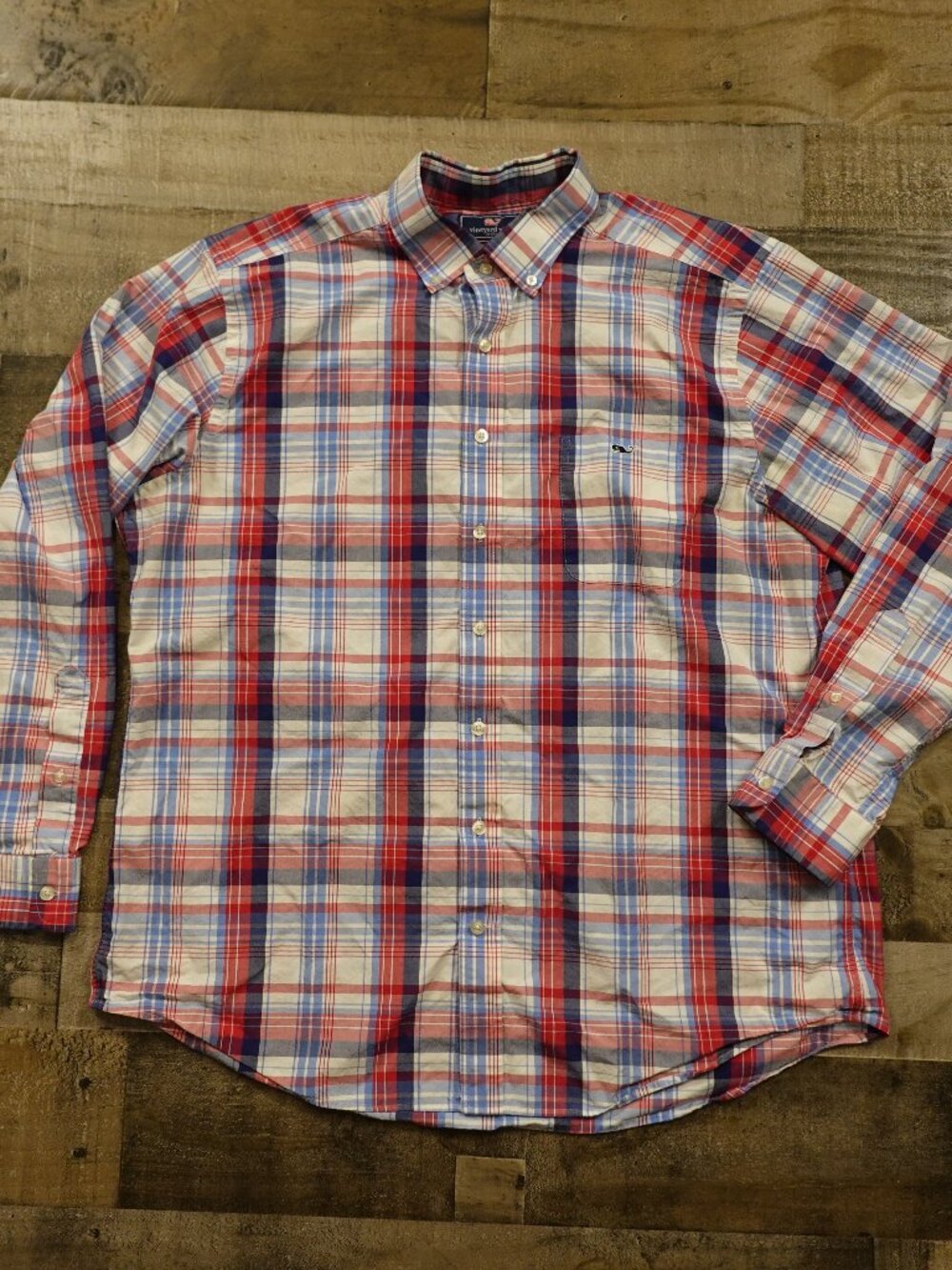 Vineyard Vines Slim Fit Tucker Shirt Men's XL Red Blue Plaid Button Down